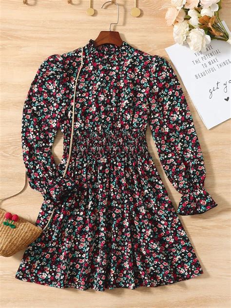 Shein Girls Ditsy Floral Print Flounce Sleeve Dress Shein Usa