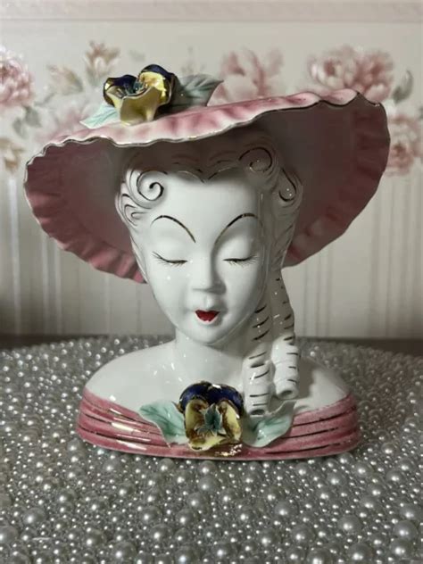 S Vintage Lady Head Vase Scarlet With Gold Accents