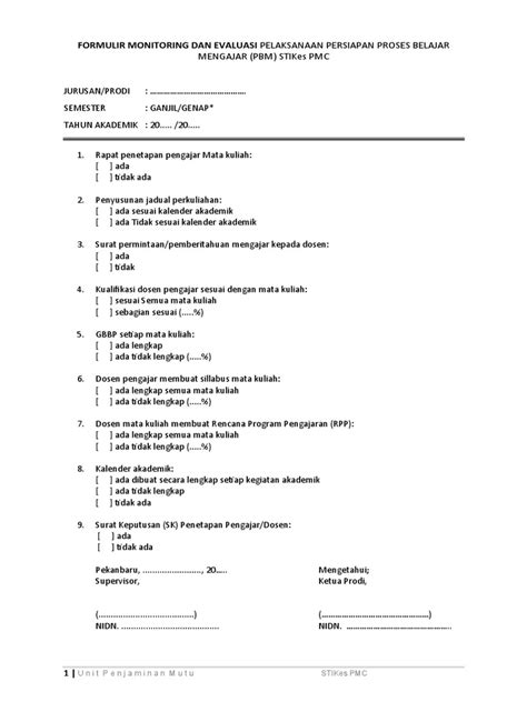 Formulir Monitoring Pbm Pdf