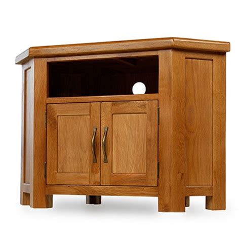 Earls Wooden Corner TV Unit In Chunky Solid Oak With 2 Doors | FiF