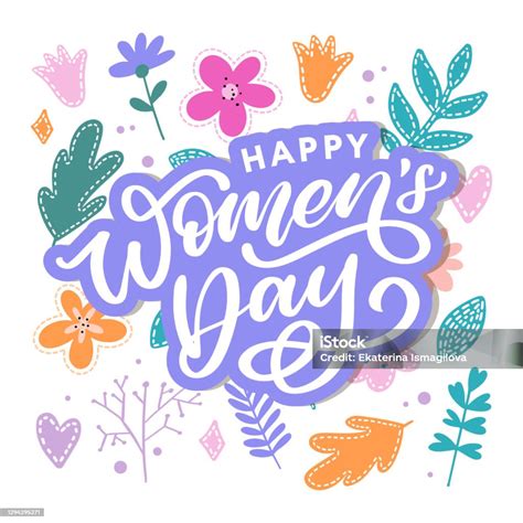 Happy Womens Day Handwritten Lettering Modern Vector Hand Drawn Calligraphy With Abstract