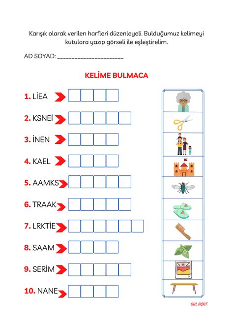 KELİME BULMACA Bulmacalar Sözcük avı Okuduğunu anlama