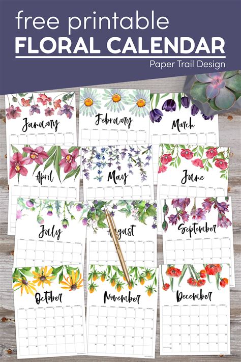 2023 Free Printable Calendar Floral Paper Trail Design