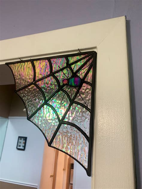 Iridescent Stained Glass Spiderweb Spider Cobweb Gothic Etsy