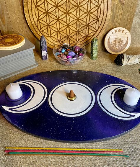 Moon Phase Dual Wooden Incense Burner And Candle Holder Etsy