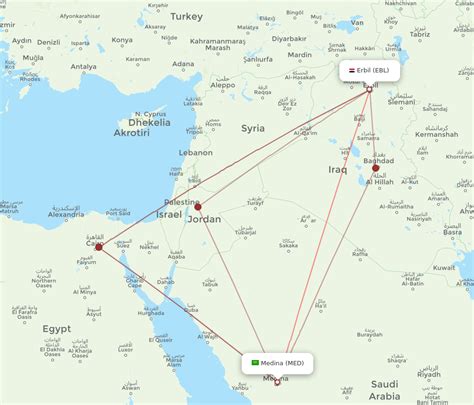 All Flight Routes From Erbil To Madinah EBL To MED Flight Routes