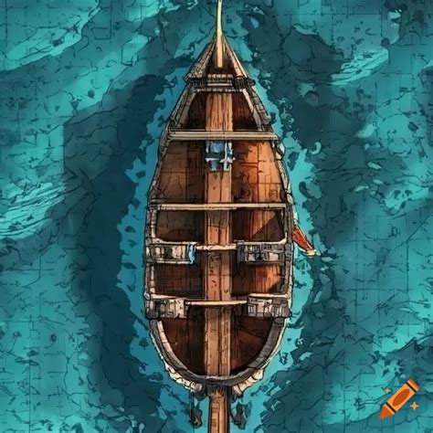 Top Down View Of A Ship In The Style Of A Dnd Battlemap On Craiyon