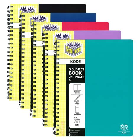 Spirax Kode P960 A4 Notebook 5 Subject 250 Page Assorted Theodist