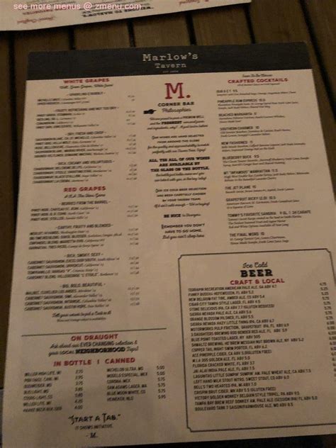 Online Menu Of Marlows Tavern Restaurant Tampa Florida 33618 Zmenu