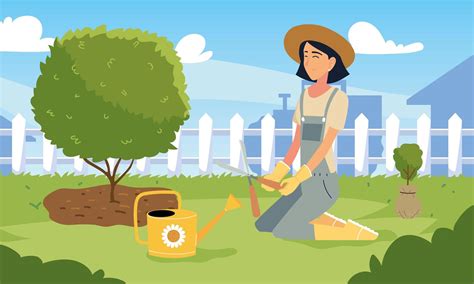 Dibujos Animados De Mujer Jardinero Con Alicates Y Regadera Diseño Vectorial 2679958 Vector En