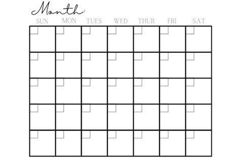 Printable Calendar X In Blank Calendar Etsy