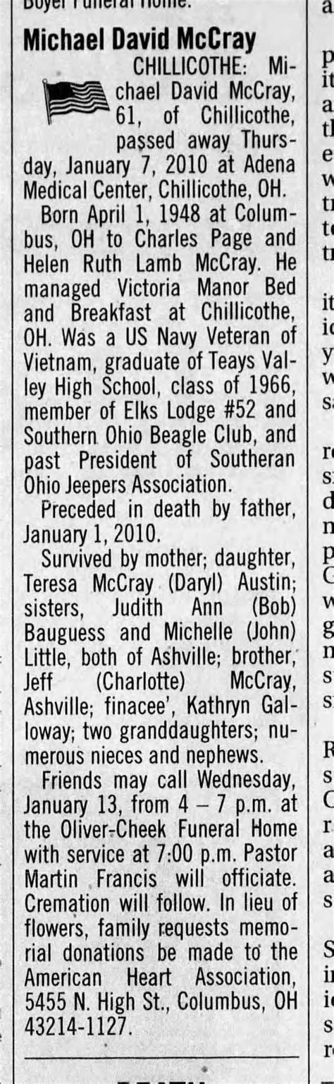 Obituary Michael David Mccray