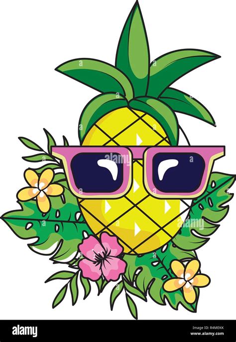 Tropical Summer Pineapple With Sunglasses Cartoon Vector Illustration