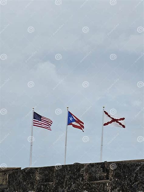 Flags of USA, Puerto Rico and San Juan Stock Image - Image of signage ...