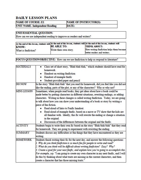 Formal Lesson Plan Template