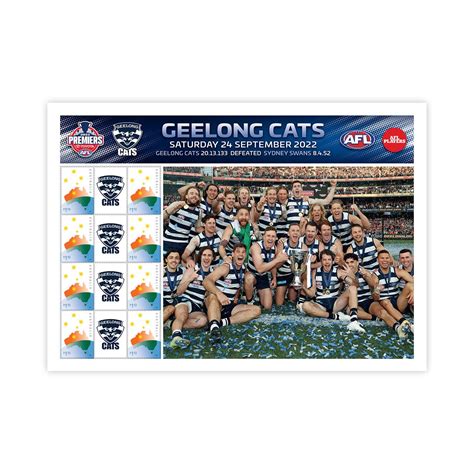 2022 AFL Premiers Geelong Cats Souvenir Stamp Sheet AFL