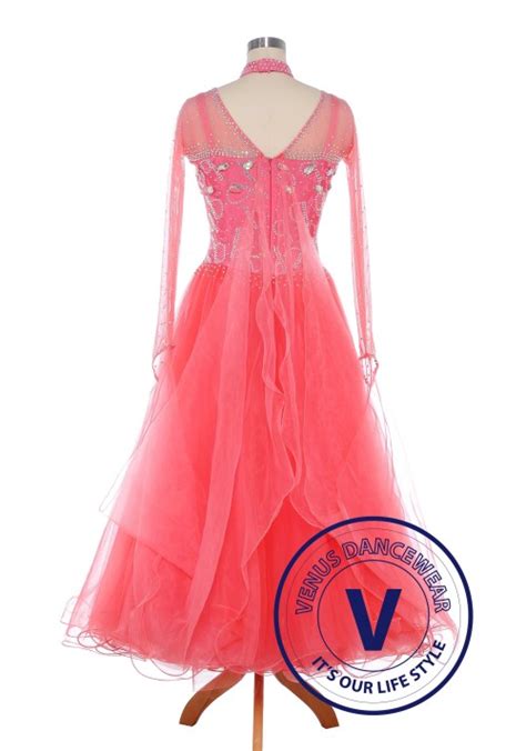 Coral Pink Standard Ballroom Tango Waltz Smooth Competition Dance Dress