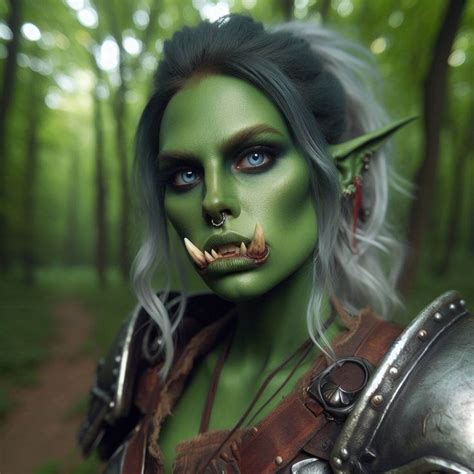 Green Skinned Female Half Orc Wpiercings Dungeons And Dragons Races