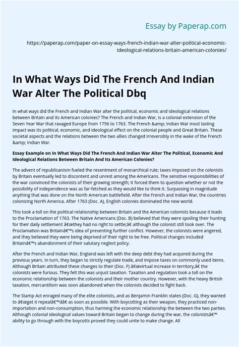 In What Ways Did The French And Indian War Alter The Political Dbq Free