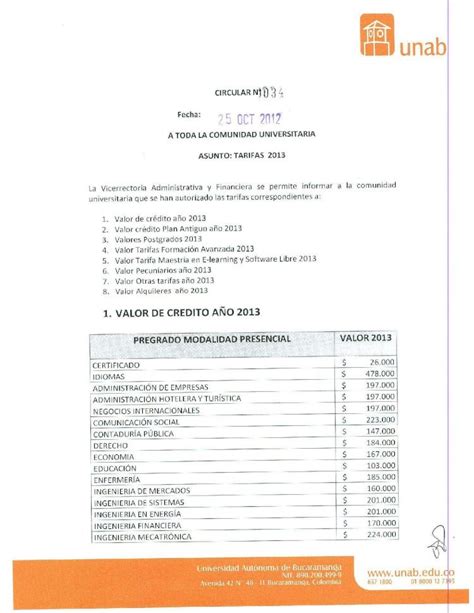 PDF CIRCULAR TARIFA 2013unab Edu Co Sites Default Files Archivos