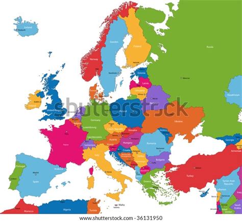 Colorful Europe Map Countries Capital Cities Stock Vector Royalty Free