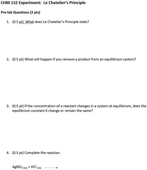 SOLVED CHM 132 Experiment Le Chatelier S Principle Pre Lab Questions