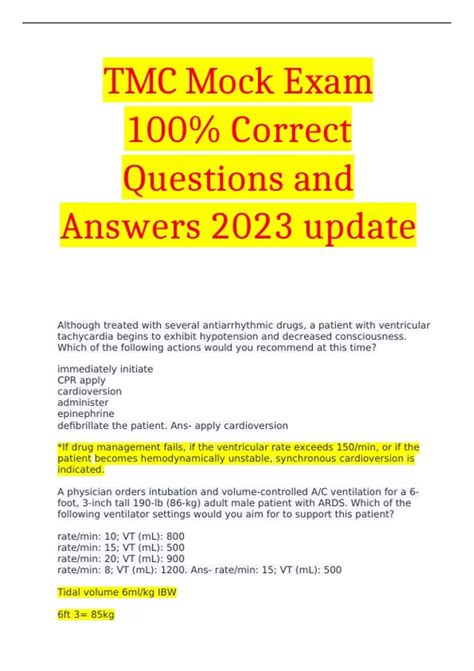 Tmc Mock Exam Correct Questions And Answers Update Tmc Mock