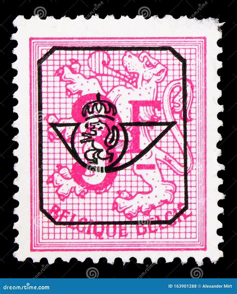 Postage Stamp Printed In Belgium Shows Number On Heraldic Lion Serie