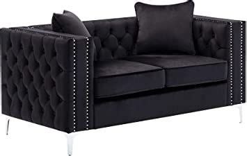 Lilola Home LILOLA Lorreto Velvet Loveseat Black Velvet Loveseat