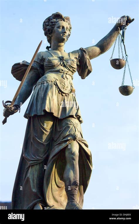 Sculpture Of Lady Justice Justitia On The Römerplatz In Frankrfurt Am