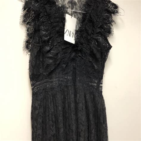 Zara Long Lace Dress Black Dress With V Neck And Depop