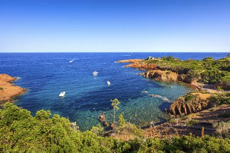 Esterel Mediterranean Red Rocks Coast Beach And Sea French Riviera In