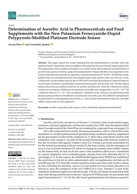 Pdf Determination Of Ascorbic Acid In Pharmaceuticals And Food