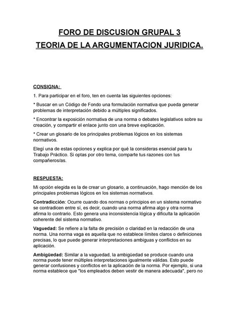 FORO 3 Teoria De La Argumentacion Juridica FORO DE DISCUSION GRUPAL 3