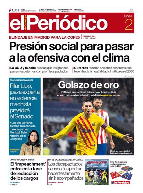 Las portadas de los periódicos del lunes 2 de diciembre de 2019