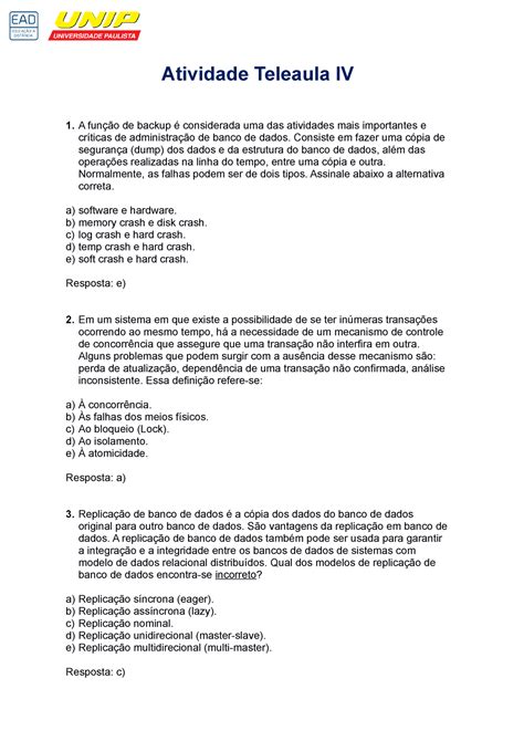 Atividade Teleaula Iv Abd Tl Atividade Teleaula Iv A