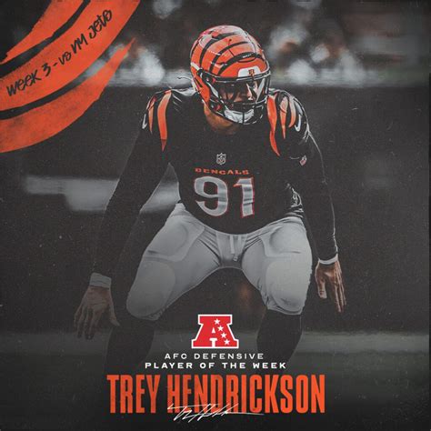 BENGALS DE TREY HENDRICKSON NAMED AFC DEFENSIVE PLAYER OF THE WEEK