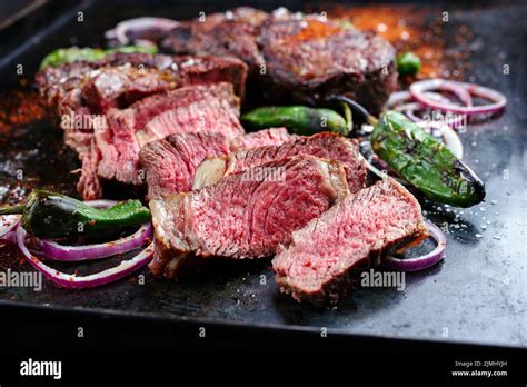 Traditional Barbecue Dry Aged Wagyu Rib Eye Beef Steaks Served With