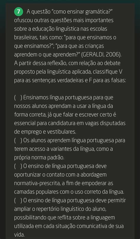 Avaliação 1 Uniasselvi Letras português Linguística aplicada à língua