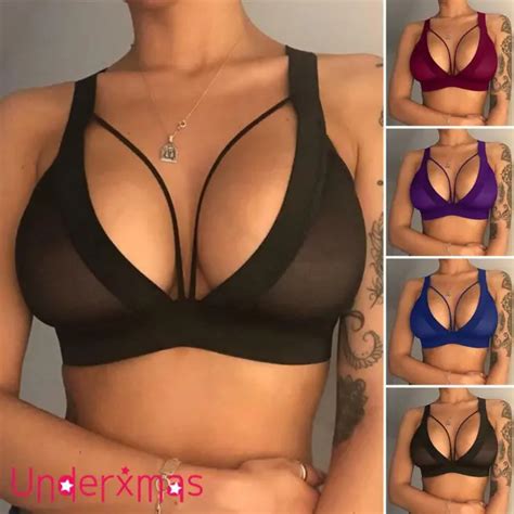 SEXY WOMEN SEE THROUGH Mesh Bra Harness Sheer Lingerie Bralette Bustier