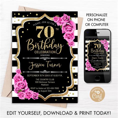Invitations Paper Floral Women Birthday Invitation Personalized Digital