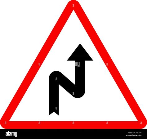 Right Reverse Bend Sign Red Triangle Background Traffic Safety Signs