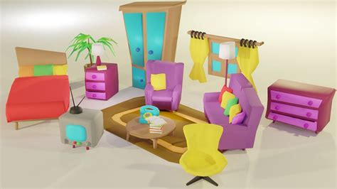 3d Model Cartoon Bedroom Funiture Vr Ar Low Poly Cgtrader