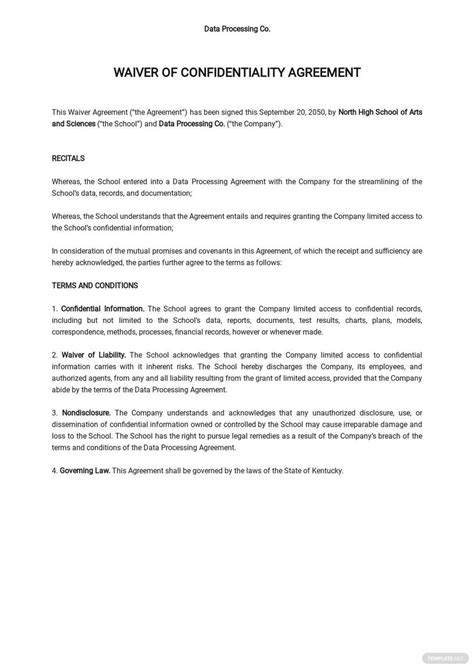 Waiver Of Confidentiality Agreement Template Google Docs Word