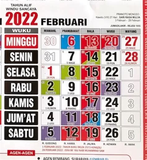 Tanggalan Jawa Februari 2022 Lengkap Weton Pasaran Dan Wuku Simak Selengkapnya Kendalku