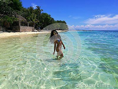 Beautiful And Thai Brunette Tanned Girl In Bikini In The Philippines Stock Photo Image Of