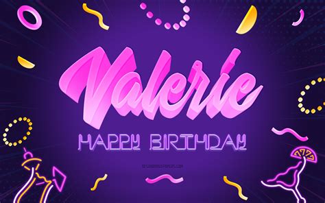 Download Wallpapers Happy Birthday Valerie 4k Purple Party Background