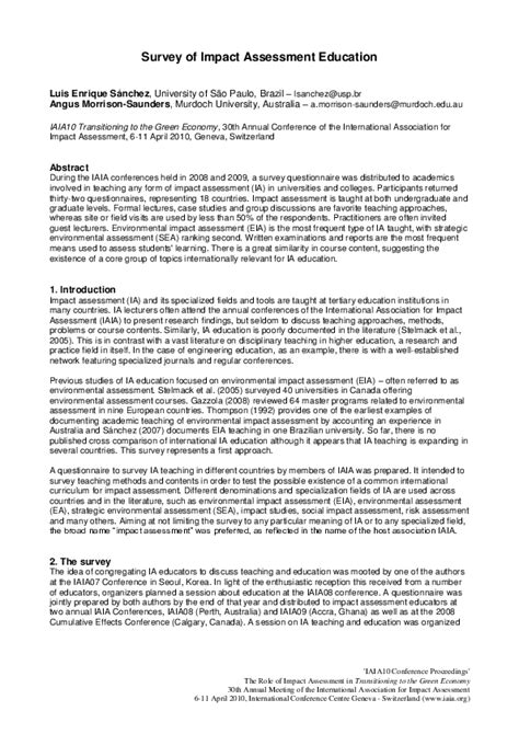 Pdf Survey Of Impact Assessment Education Angus Morrison Saunders