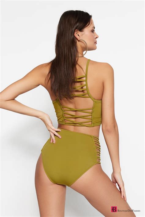Green Piping High Waist Bikini Boutique Des Femmes