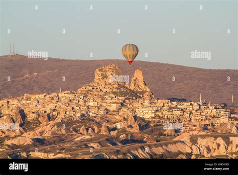 Hot Air Balloon Flying Over Spectacular Cappadocia Stock Photo Alamy